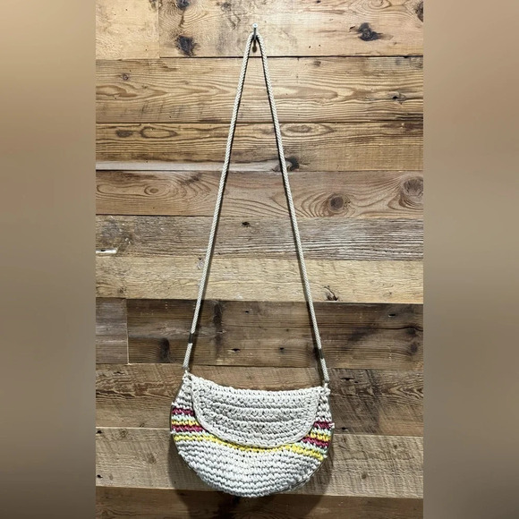 Vintage Made in Italy straw woven shoulder bag beach metal support tan stripe - Picture 3 of 6